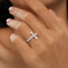 14K Yellow Gold Horizontal Diamond Cross Ladies Ring - 0.5 ct