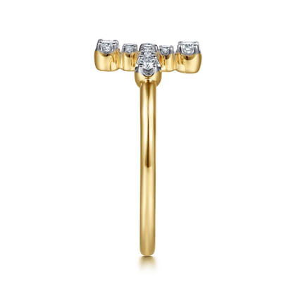 14K Yellow Gold Horizontal Diamond Cross Ladies Ring