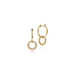 14K Yellow Gold Huggies with Beaded Circle Drops