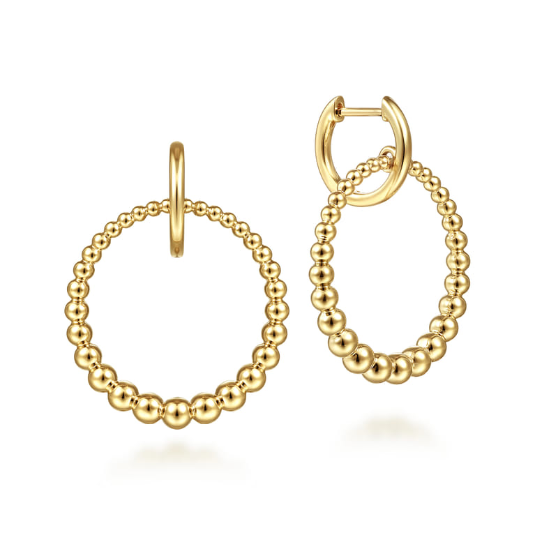 14K Yellow Gold Huggies with Bujukan Beaded Circle Drops - Shot 1