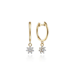 14K Yellow Gold Huggies with Pave Diamond Star Drops