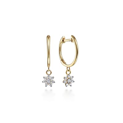 14K Yellow Gold Huggies with Pave Diamond Star Drops