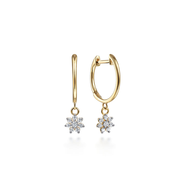 14K Yellow Gold Huggies with Pave Diamond Star Drops - 0.14 ct - Shot 1