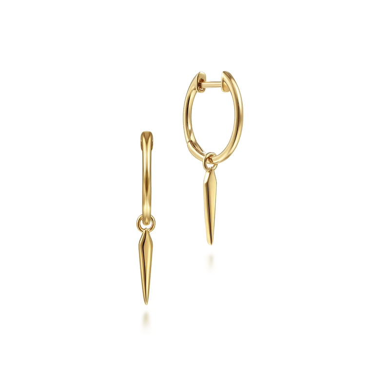 14K Yellow Gold Huggies with Spike Drop - Shot 1