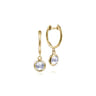 14K Yellow Gold Huggies with White Topaz Bezel Drops