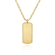 14K Yellow Gold ID Dog Tag Pendant Hollow Chain Necklace