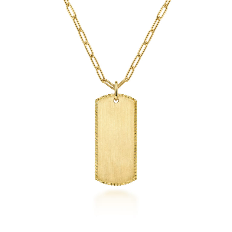 14K Yellow Gold ID Dog Tag Pendant Hollow Chain Necklace - Shot 1