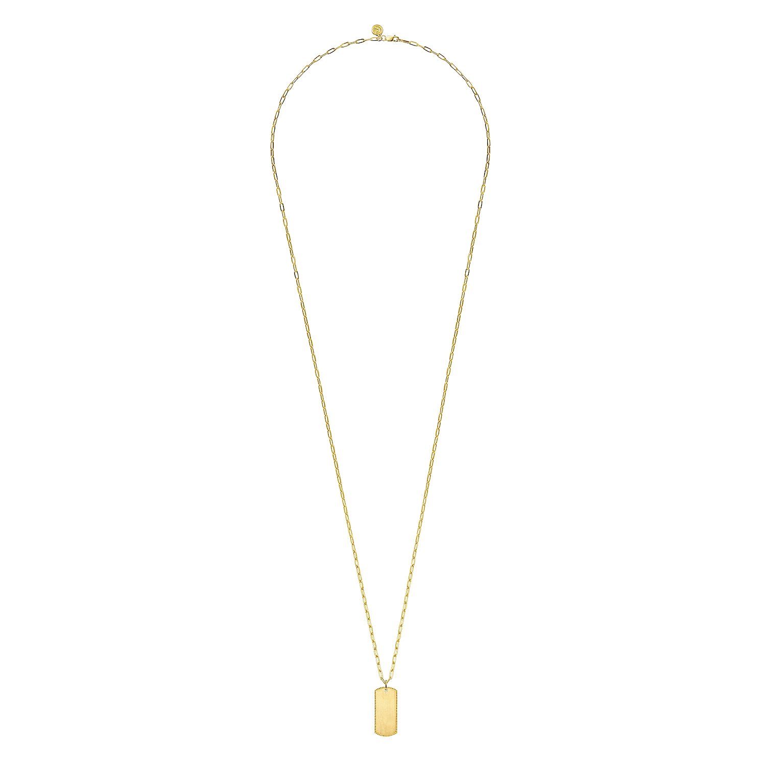 14K Yellow Gold ID Dog Tag Pendant Hollow Chain Necklace - Shot 2