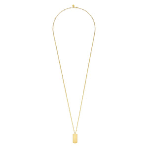 14K Yellow Gold ID Dog Tag Pendant Hollow Chain Necklace