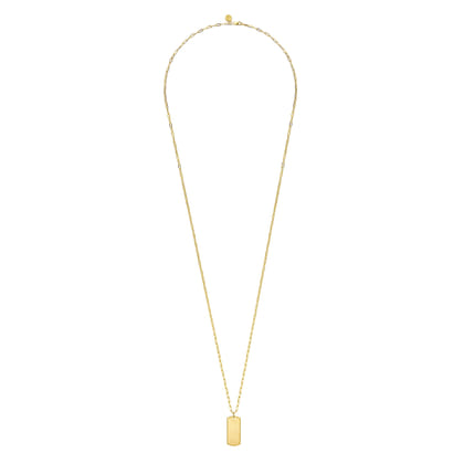 14K Yellow Gold ID Dog Tag Pendant Hollow Chain Necklace