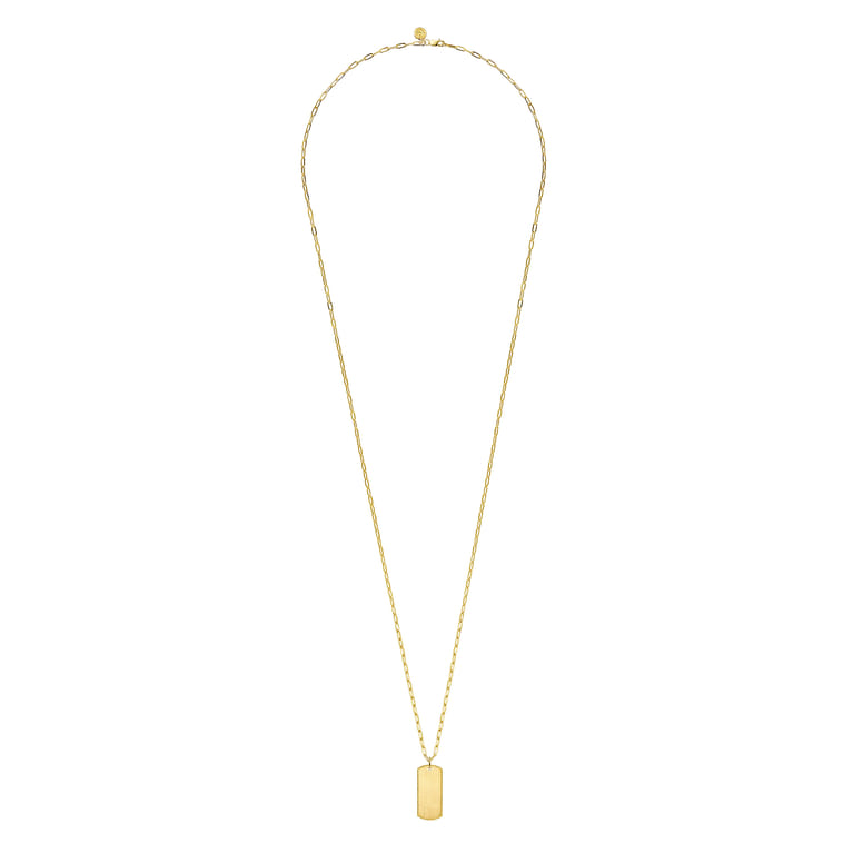 14K Yellow Gold ID Dog Tag Pendant Hollow Chain Necklace - Shot 2