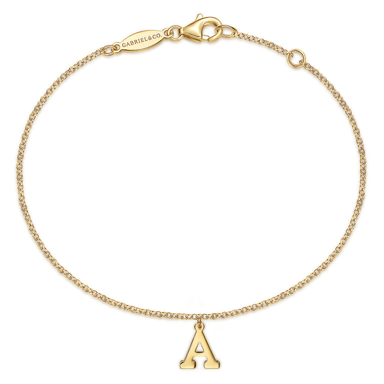 14K Yellow Gold Initial A Bracelet - Shot 1