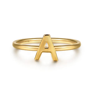 14K Yellow Gold Initial A Stackable Ring