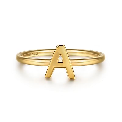 14K Yellow Gold Initial A Stackable Ring