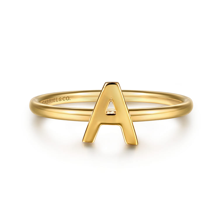 14K Yellow Gold Initial A Stackable Ring - Shot 1