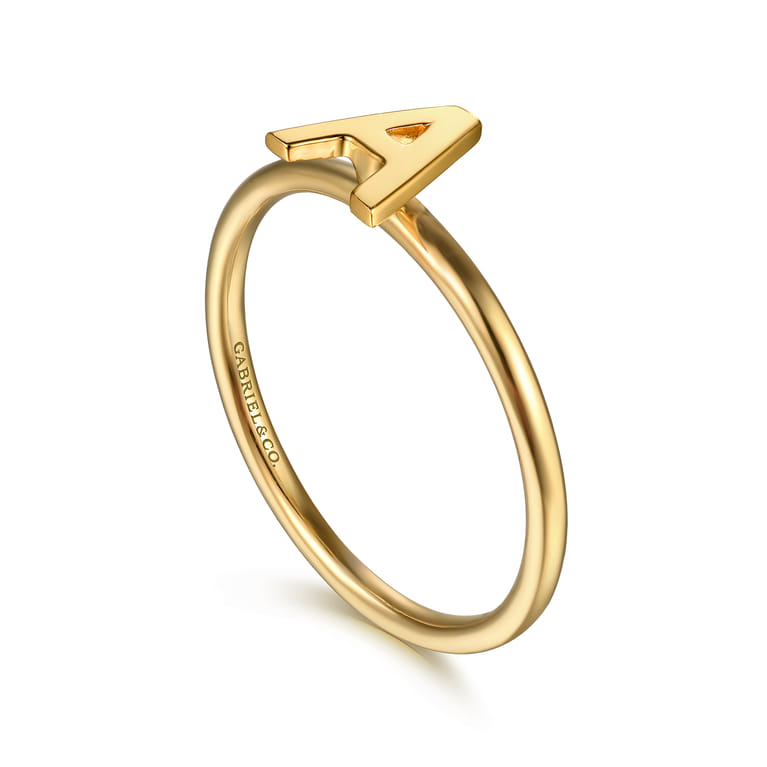 14K Yellow Gold Initial A Stackable Ring - Shot 3
