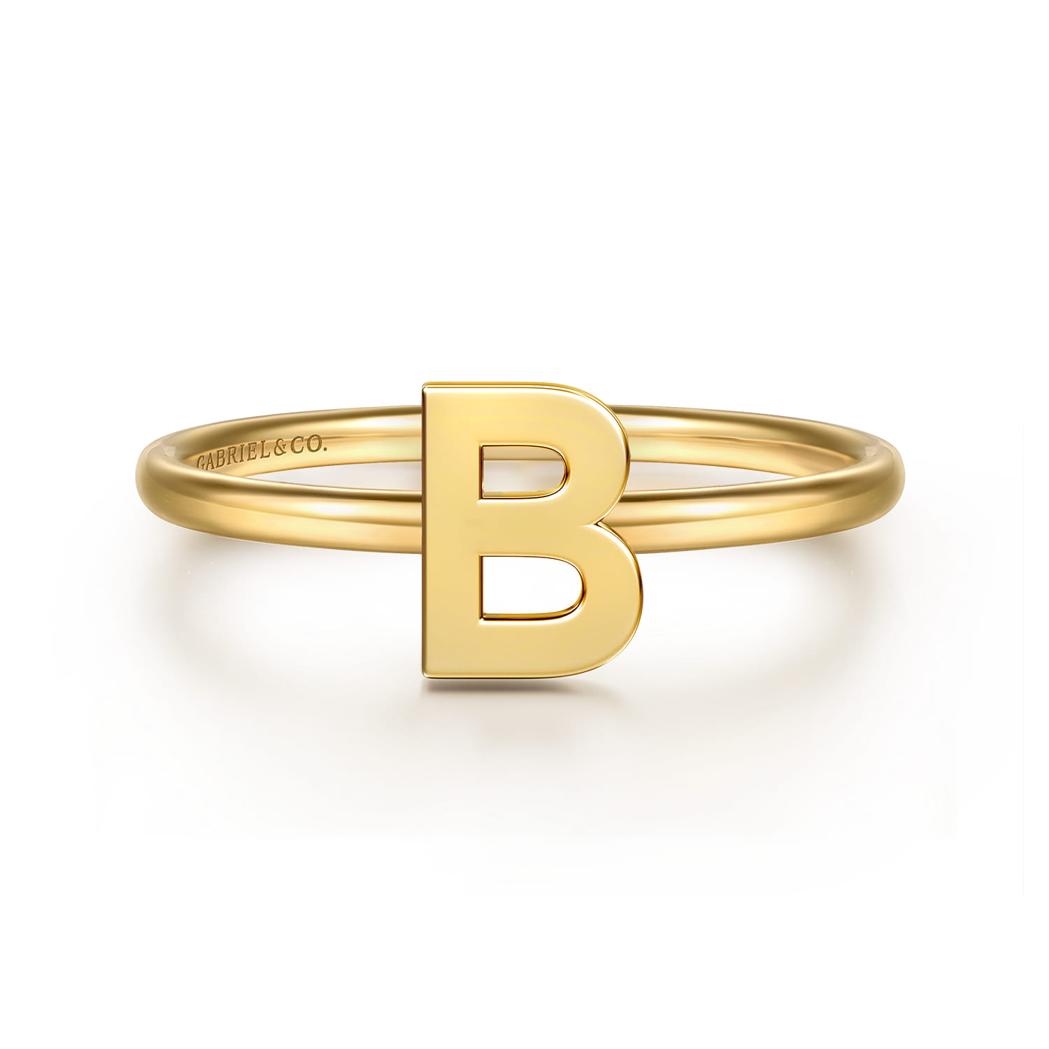 14K Yellow Gold Initial B Stackable Ring - Shot 1