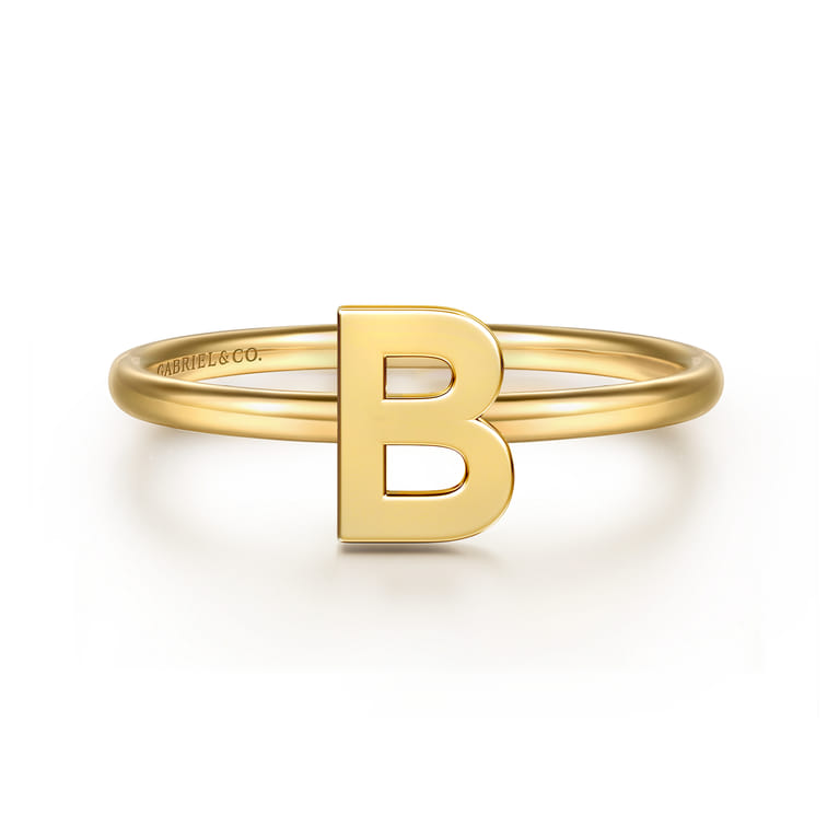 14K Yellow Gold Initial B Stackable Ring - Shot 1