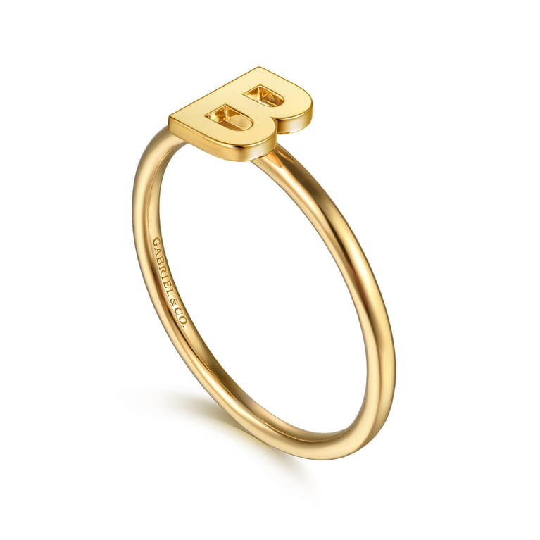 14K Yellow Gold Initial B Stackable Ring - Shot 3