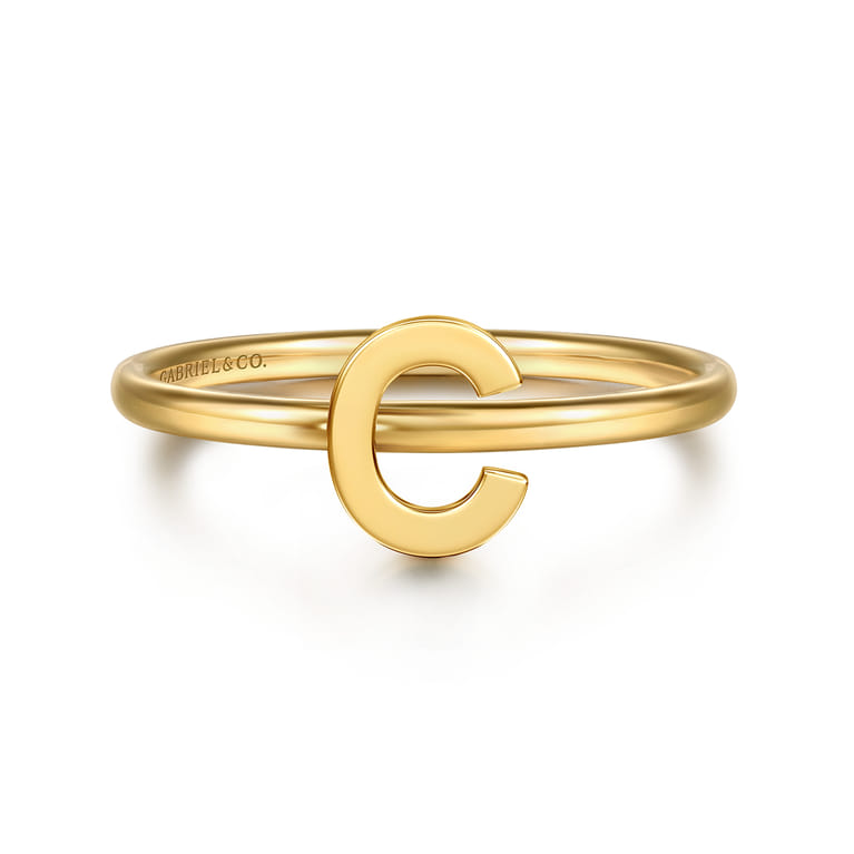 14K Yellow Gold Initial C Stackable Ring - Shot 1