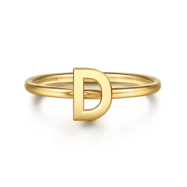 14K Yellow Gold Initial D Stackable Ring - Shot 1