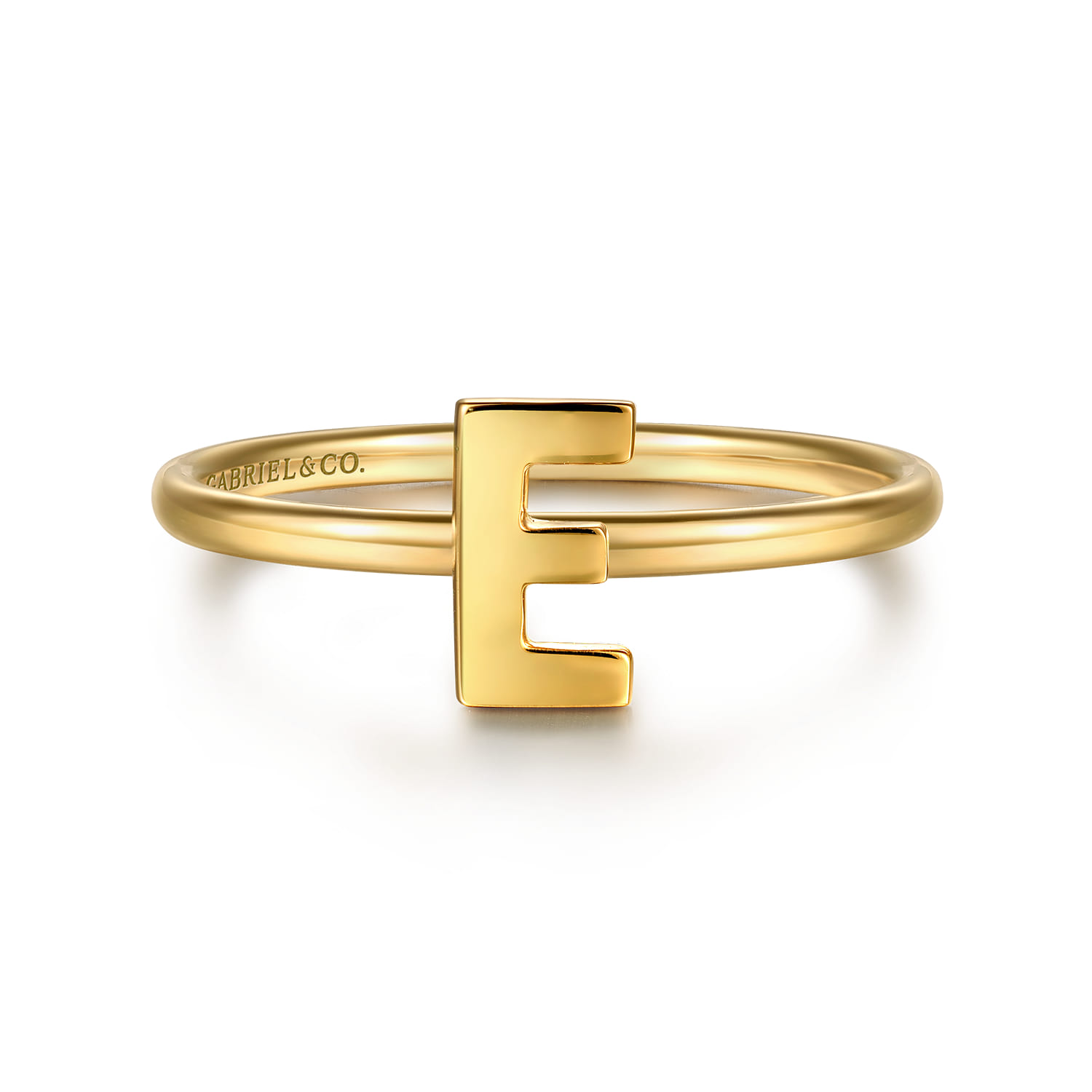 14K Yellow Gold Initial E Stackable Ring - Shot 1