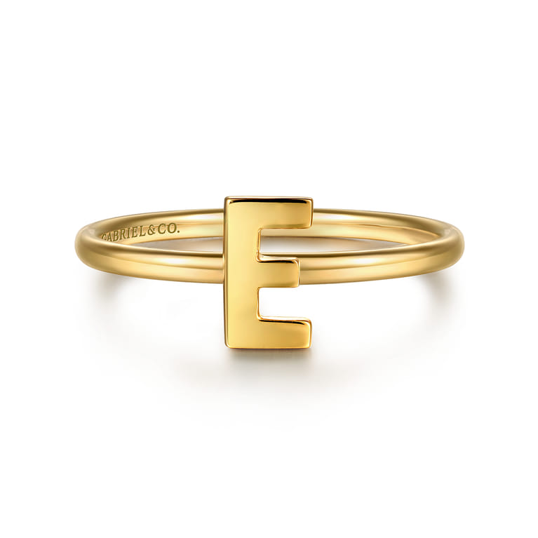 14K Yellow Gold Initial E Stackable Ring - Shot 1