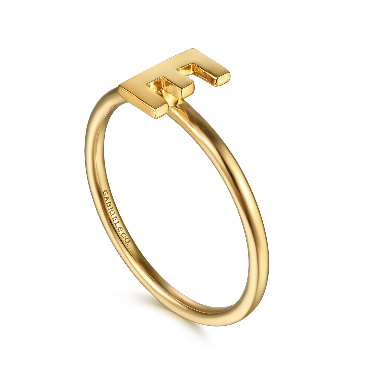 14K Yellow Gold Initial E Stackable Ring - Shot 3