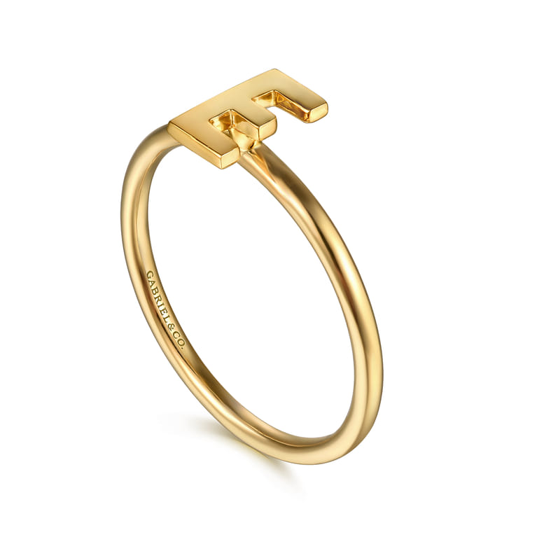14K Yellow Gold Initial E Stackable Ring - Shot 3