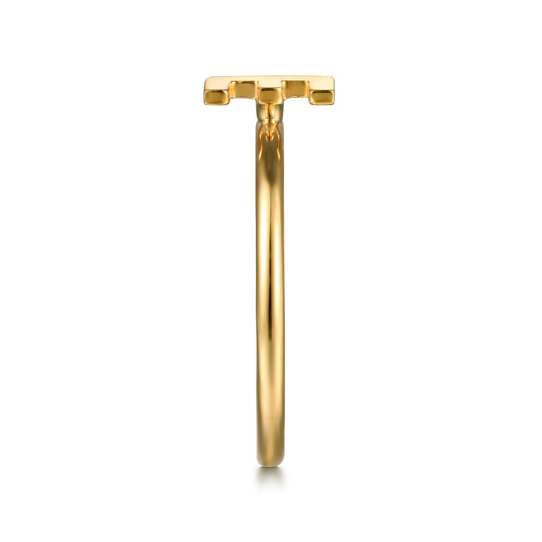 14K Yellow Gold Initial E Stackable Ring - Shot 4