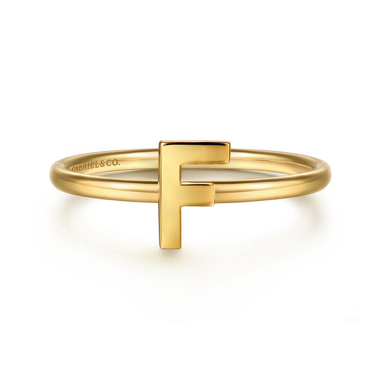 14K Yellow Gold Initial F Stackable Ring - Shot 1