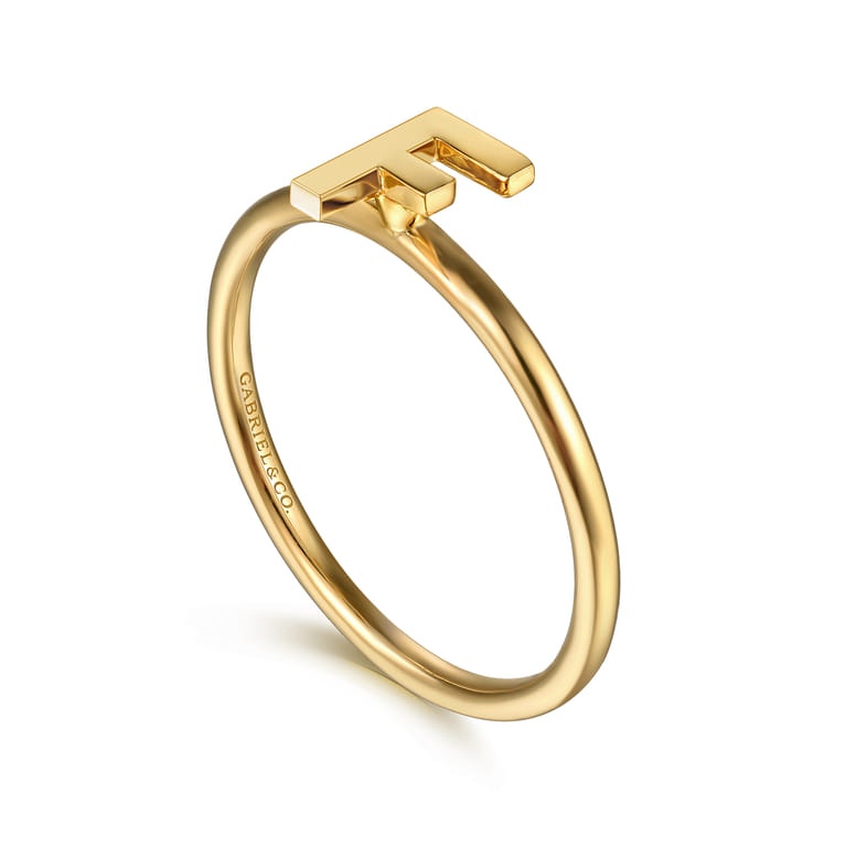 14K Yellow Gold Initial F Stackable Ring - Shot 3