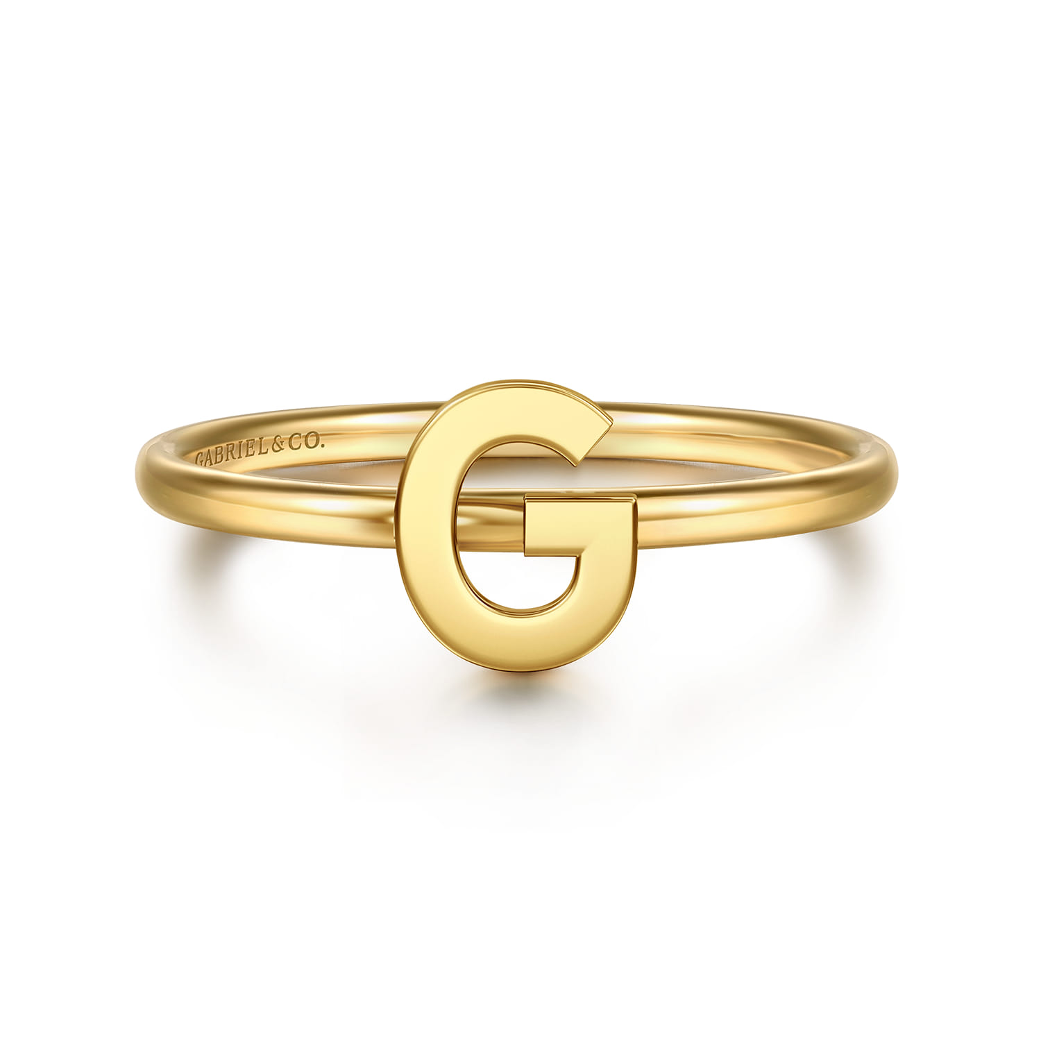 14K Yellow Gold Initial G Stackable Ring - Shot 1