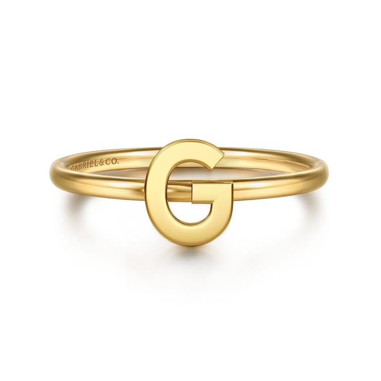 14K Yellow Gold Initial G Stackable Ring - Shot 1
