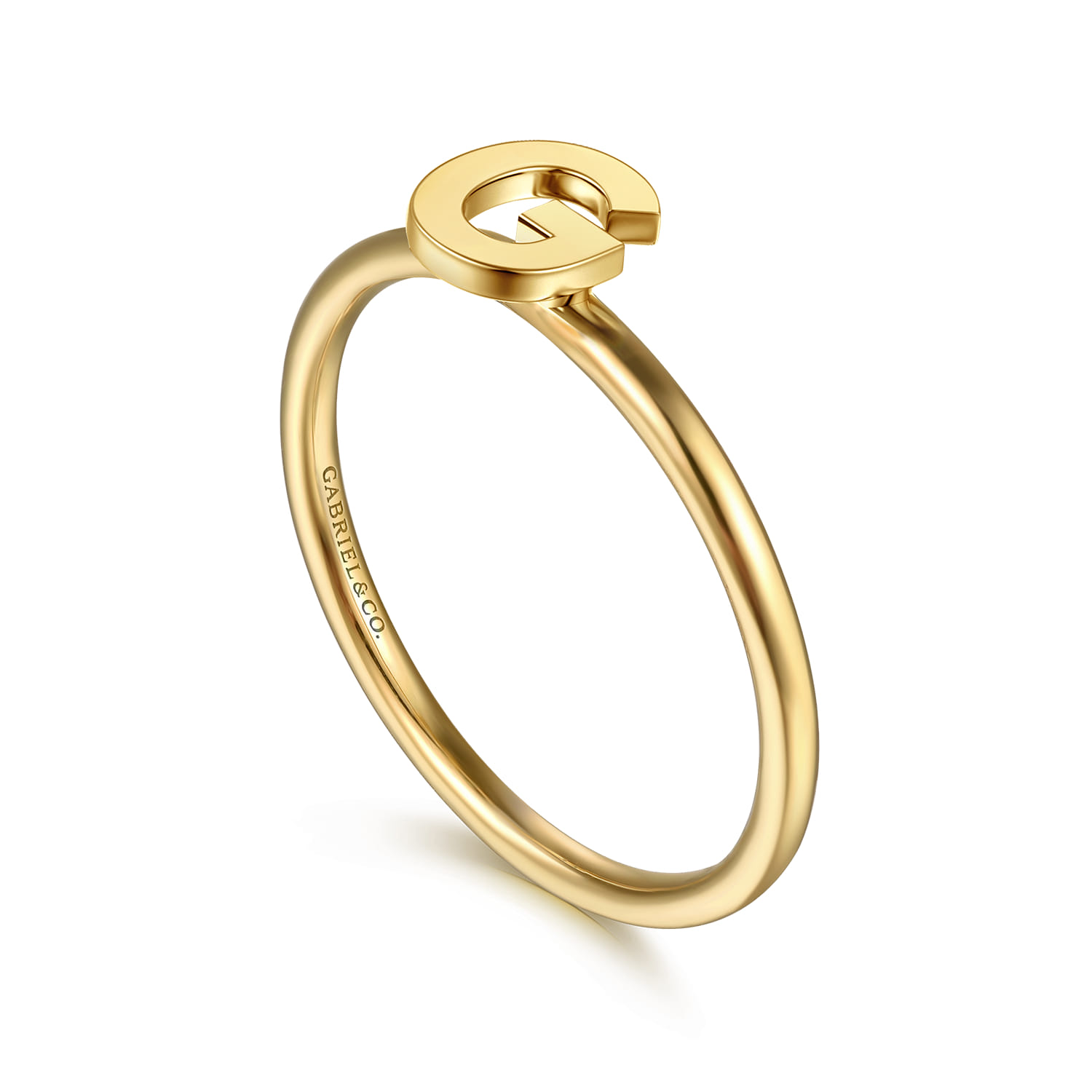 14K Yellow Gold Initial G Stackable Ring - Shot 3
