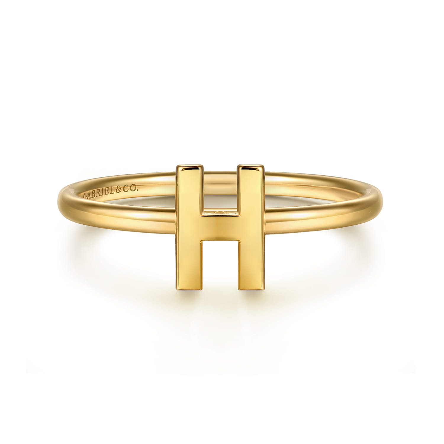 14K Yellow Gold Initial H Stackable Ring - Shot 1