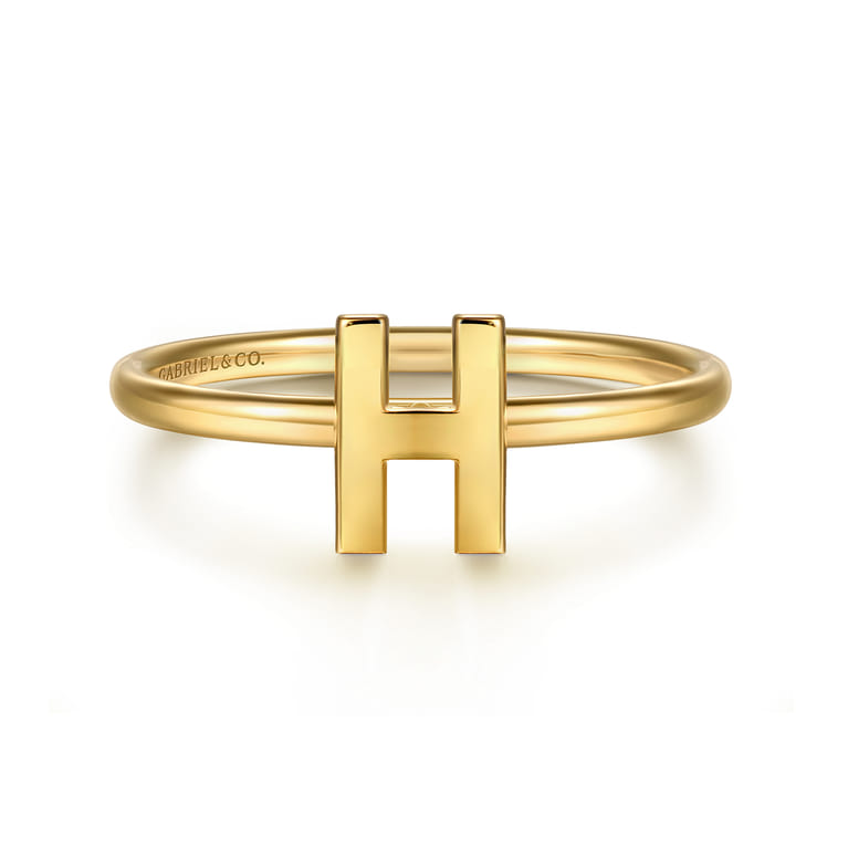 14K Yellow Gold Initial H Stackable Ring - Shot 1