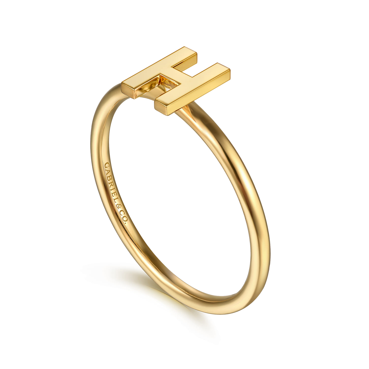 14K Yellow Gold Initial H Stackable Ring - Shot 3