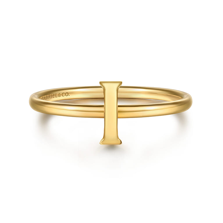 14K Yellow Gold Initial I Stackable Ring - Shot 1