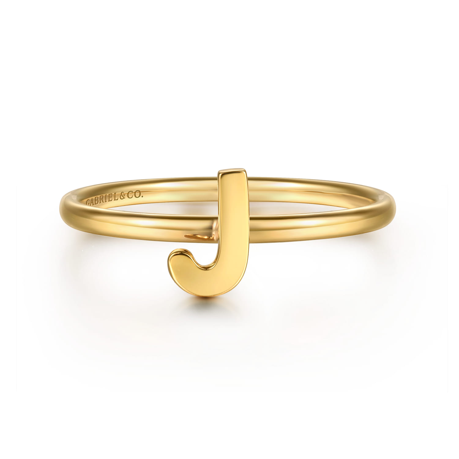 14K Yellow Gold Initial J Stackable Ring - Shot 1