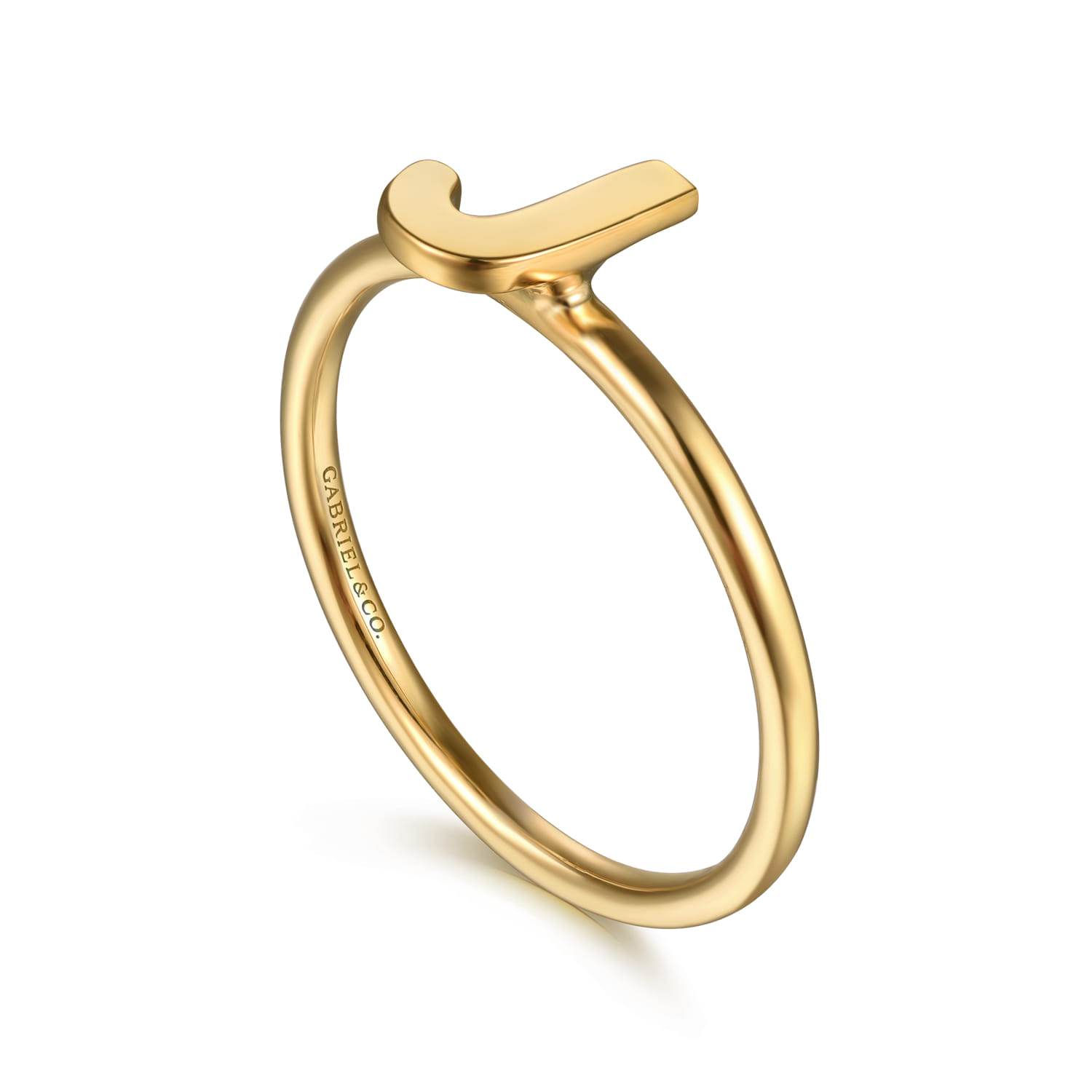 14K Yellow Gold Initial J Stackable Ring - Shot 3