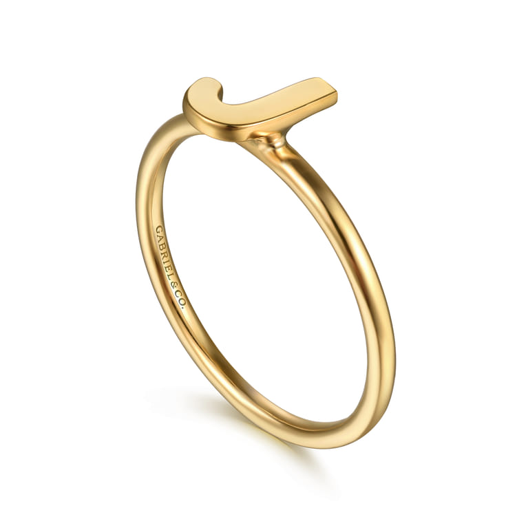 14K Yellow Gold Initial J Stackable Ring - Shot 3