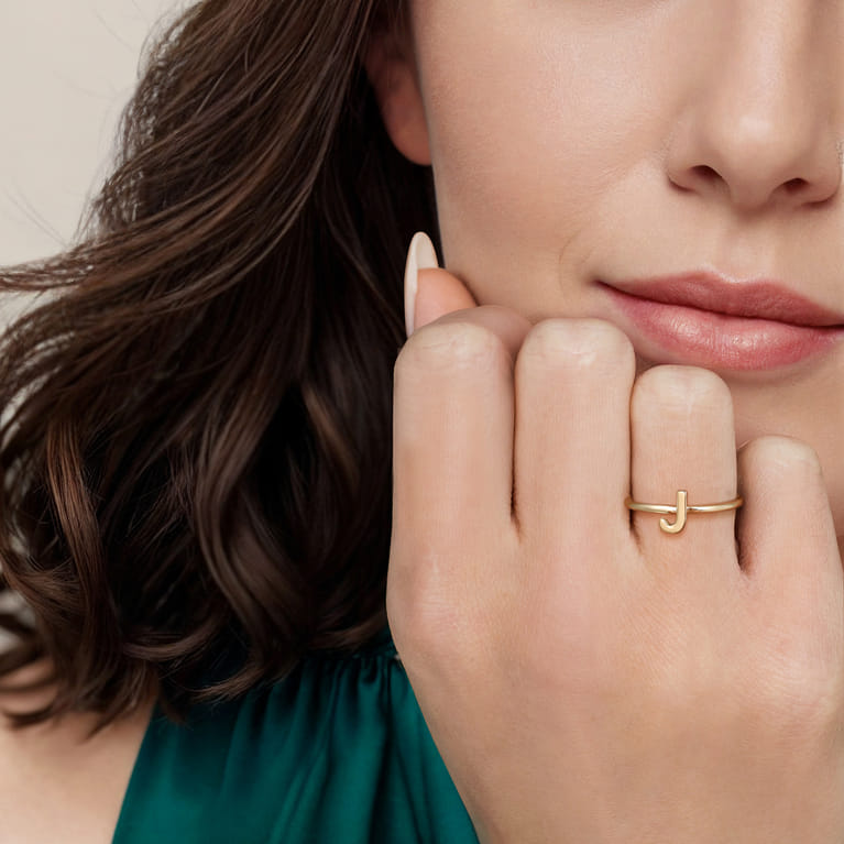 14K Yellow Gold Initial J Stackable Ring - Shot 5