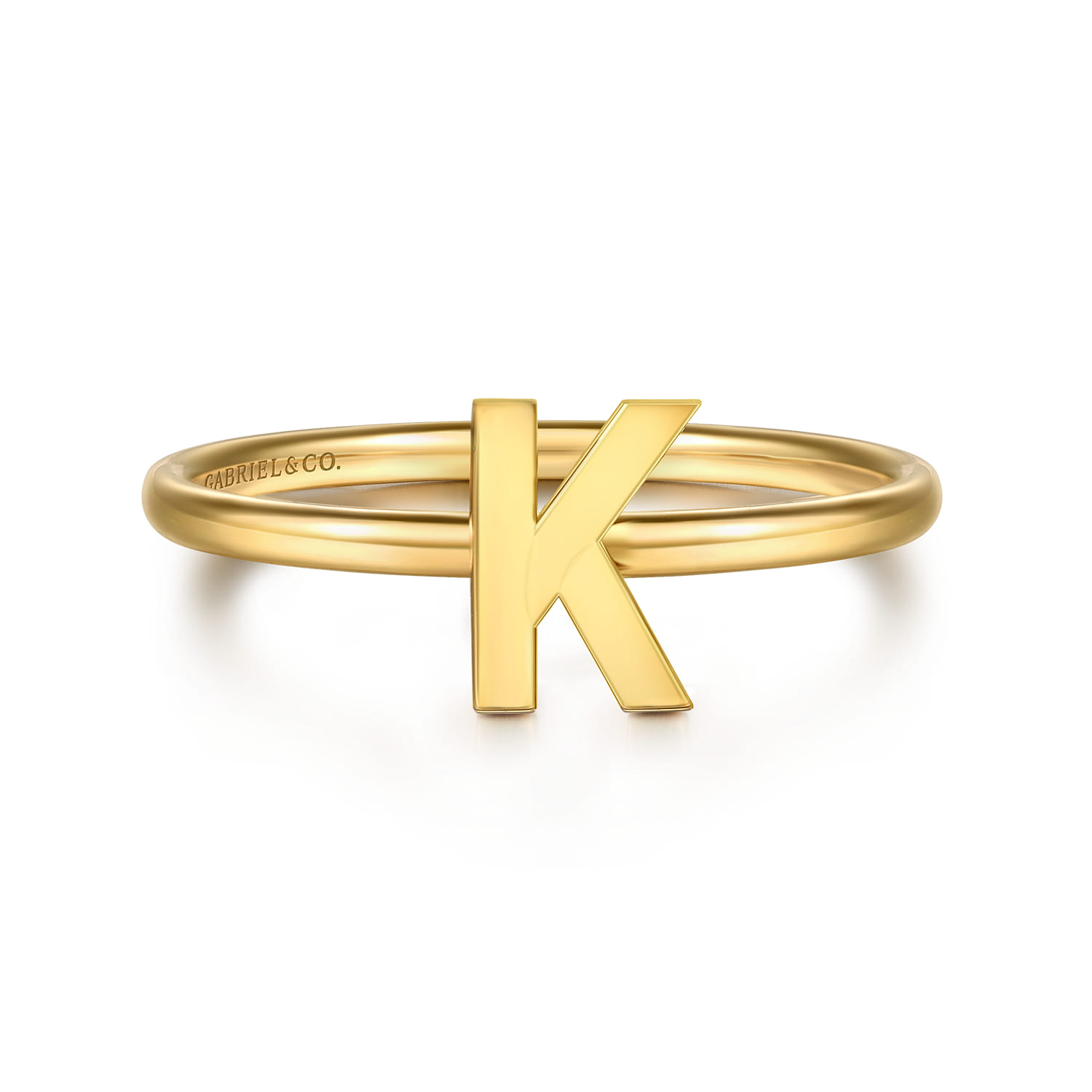 14K Yellow Gold Initial K Stackable Ring - Shot 1