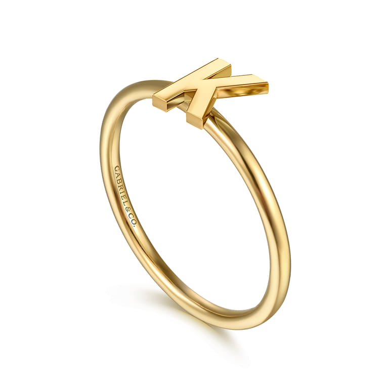 14K Yellow Gold Initial K Stackable Ring - Shot 3