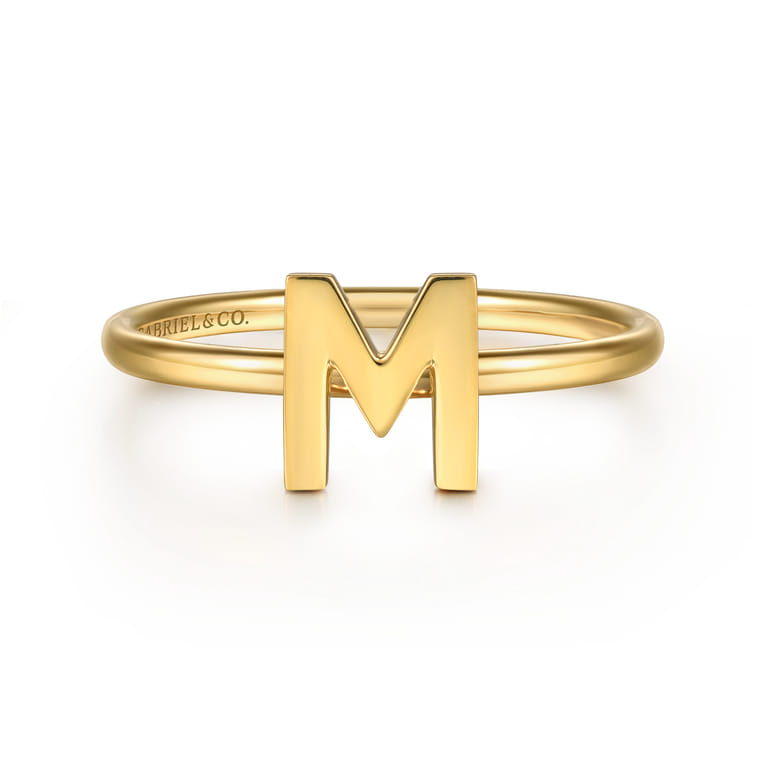 14K Yellow Gold Initial M Stackable Ring - Shot 1