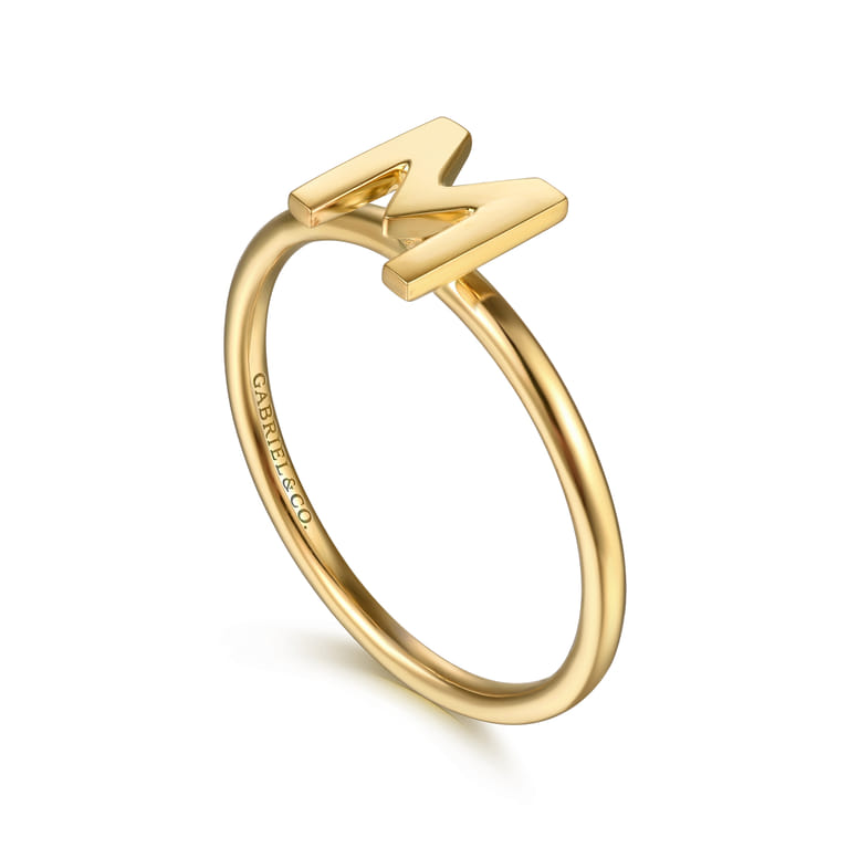 14K Yellow Gold Initial M Stackable Ring - Shot 3