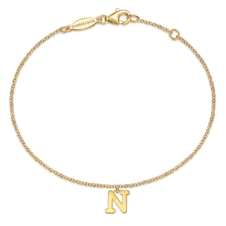 14K Yellow Gold Initial N Bracelet - Shot 1