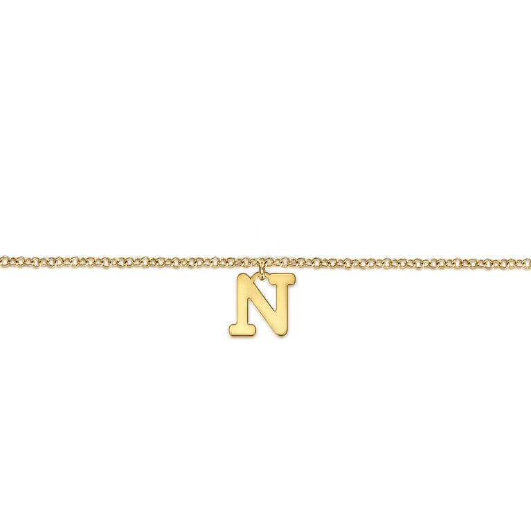 14K Yellow Gold Initial N Bracelet - Shot 2