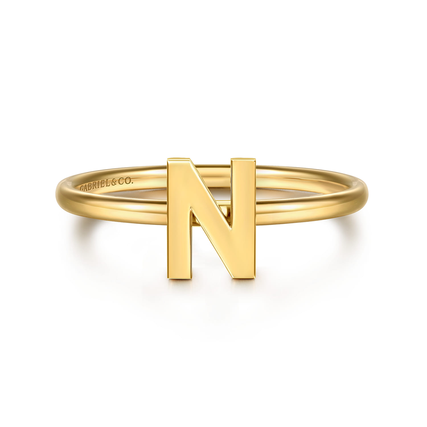 14K Yellow Gold Initial N Stackable Ring - Shot 1